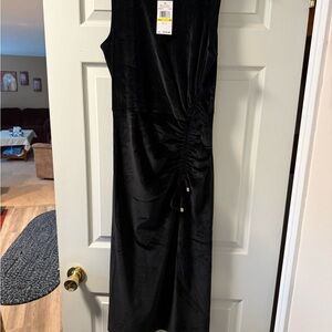 Michael Kors Black Gathered Midi Dress